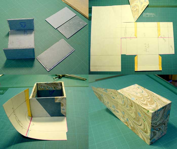 Une boîte couverte de papier décoré